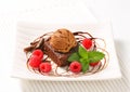 Chocolate Brownie with ice cream and raspberries Royalty Free Stock Photo