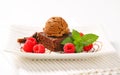 Chocolate Brownie with ice cream and raspberries Royalty Free Stock Photo