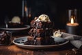 Chocolate brownie icecream plate. Generate Ai Royalty Free Stock Photo