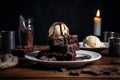 Chocolate brownie icecream table. Generate Ai Royalty Free Stock Photo