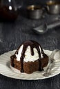 Chocolate Brownie Sundae with Vanilla Ice Cream and Hot Fudge Royalty Free Stock Photo