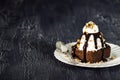 Chocolate Brownie Sundae with Whipped Cream Royalty Free Stock Photo