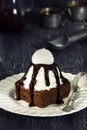 Chocolate Brownie Sundae with Whipped Cream Royalty Free Stock Photo