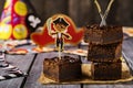 Chocolate brownie. Treats for children`s holiday. Pirate Party