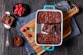 chocolate brownies with fresh raspberry and mint Royalty Free Stock Photo