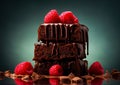 Chocolate brownies with raspberries. Generative Ai Royalty Free Stock Photo