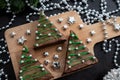 Chocolate brownies in shape of Christmas tree Royalty Free Stock Photo