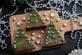 Chocolate brownies in shape of Christmas tree Royalty Free Stock Photo