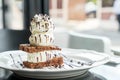 chocolate brownies with vanilla ice-cream Royalty Free Stock Photo