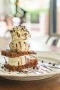 chocolate brownies with vanilla ice-cream Royalty Free Stock Photo