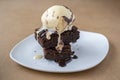 Chocolate brownies with vanilla ice cream Royalty Free Stock Photo