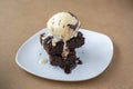 Chocolate brownies with vanilla ice cream Royalty Free Stock Photo