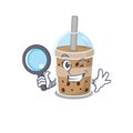 Chocolate bubble tea in Smart Detective picture character design Royalty Free Stock Photo