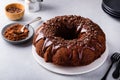 Chocolate bundt cake with chocolate ganache on top Royalty Free Stock Photo