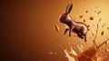 Chocolate bunny with almonds on golden background celebrating easter Royalty Free Stock Photo