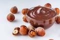 Chocolate butter and hazelnuts on a white acrylic background Royalty Free Stock Photo