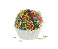 Chocolate cake ball with colorful sprinkles in paper form Royalty Free Stock Photo