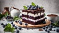 Chocolate cake blueberries in the kitchen brown fresh homemade baked pastry gourmet