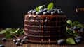 Chocolate cake blueberries in the kitchen cream fresh homemade baked pastry gourmet