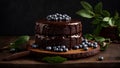 Chocolate cake blueberries in the kitchen dessert food homemade baked pastry