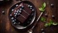 Chocolate cake blueberries in the kitchen dessert