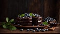 Chocolate cake blueberries in the kitchen dessert food