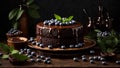 Chocolate cake blueberries in the kitchen dessert fresh homemade baked pastry gourmet