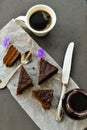 Chocolate cake and cup of coffee Royalty Free Stock Photo