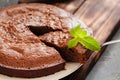 Chocolate cake brownie on gray background