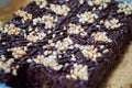 Chocolate Cake Brownie Squares Drizzled With Chocolate Nutella and Walnuts.