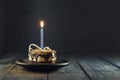 Chocolate cake with a candle and gifts.Happy Birthday, card. Holidays greeting card. Royalty Free Stock Photo