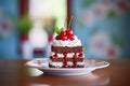 chocolate cake with cherries on top, whipped cream Royalty Free Stock Photo