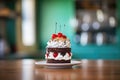 chocolate cake with cherries on top, whipped cream Royalty Free Stock Photo