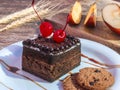 chocolate cake with cherry and chocochip Royalty Free Stock Photo