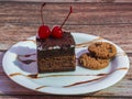 chocolate cake with cherry and chocochip Royalty Free Stock Photo