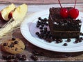 chocolate cake with cherry and chocochip Royalty Free Stock Photo