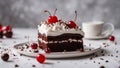 chocolate cake with cherry A festive photo of a piece of cake with whipped cream and a cherry on top. The cake is chocolate Royalty Free Stock Photo