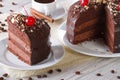 Chocolate cake with cherry and a piece. Horizontal Royalty Free Stock Photo