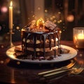 Chocolate cake close up in the background of the celebration. Chocolate dessert. Generative AI Royalty Free Stock Photo