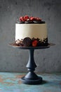 Chocolate cake with cream cheese filling and Oreo chocolate cookies with freeze-dried strawberries on a dark background. Royalty Free Stock Photo