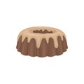 Chocolate cake with cream. Flat detailed food icon. Sweet brown pie for bakery shop, pastry store, cafe and restaurant