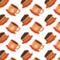 Chocolate cake and cup Pattern background Vector Royalty Free Stock Photo