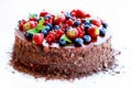 Chocolate cake, decorated with fruits