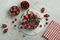 Chocolate cake decorated with strawberries and blackberry and sour cherries Royalty Free Stock Photo