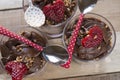 Chocolate cake dessert, yogurt and strawberries Royalty Free Stock Photo