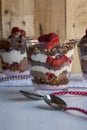 Chocolate cake dessert, yogurt and strawberries Royalty Free Stock Photo