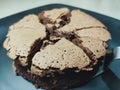 The chocolate cake does not use flour, when cut into pieces, the cake surface will crack. Royalty Free Stock Photo