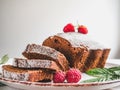 Chocolate cake, fresh berries and vintage plate Royalty Free Stock Photo