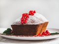 Chocolate cake, fresh berries and vintage plate Royalty Free Stock Photo