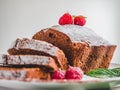 Chocolate cake, fresh berries and vintage plate Royalty Free Stock Photo
